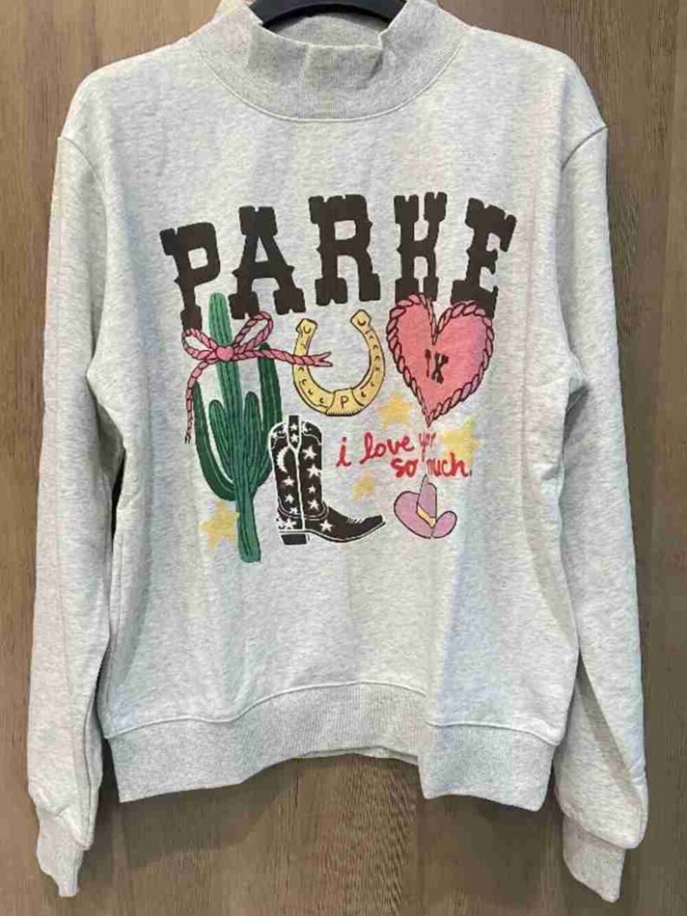 Western Cowboy Graphic Mock Neck Sweatshirt, Cactus Heart Print